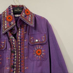 Vintage Embroidered Cotton Button Up Jacket